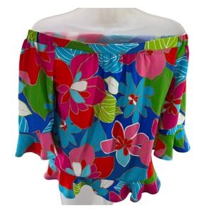 Jude Connally Hibiscus Floral Multi Off The Shoulder Ruffle Top XS‎